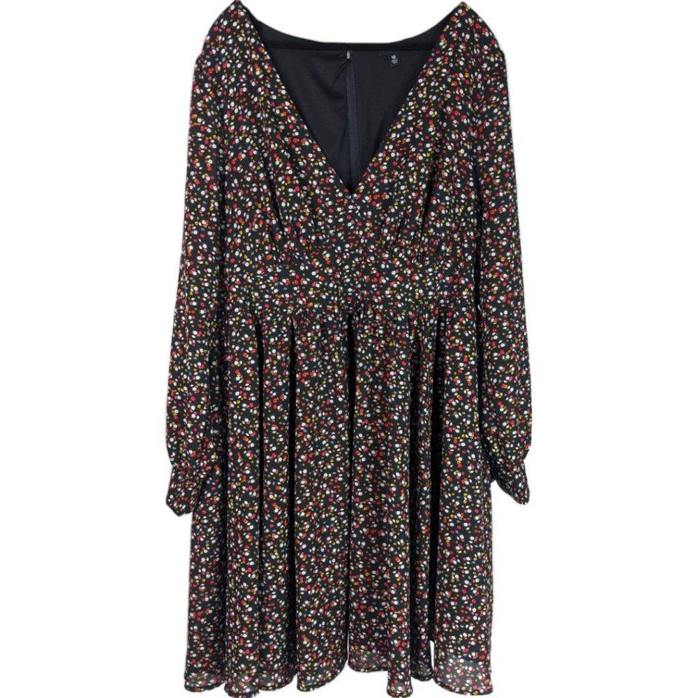 Torrid Deep V Georgette Floral Dress with Long Sleeves, 18
